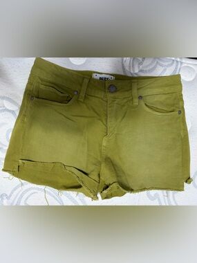PAIGE Olive Green Frayed Hem Women's Denim Shorts